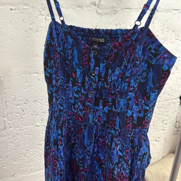 Express Blue and Black Strappy Mini Dress Floral Pockets NEVER WORN Size XS - Picture 2 of 4